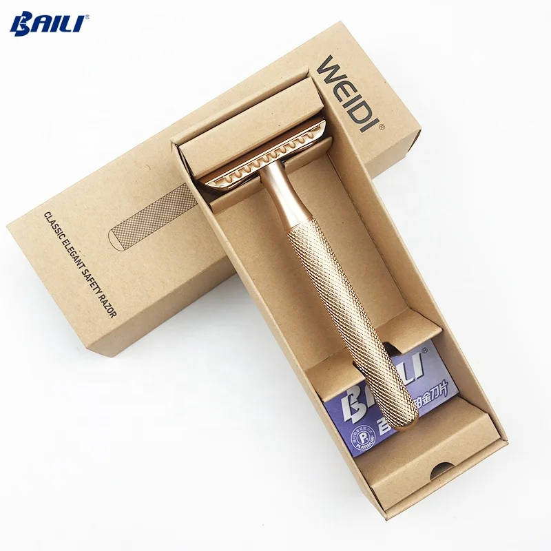 Gift box Hotel Hair Removal Cosmetics Daily Use Purple Metal Safety Razor Best Double Edge Shaving Razor for women