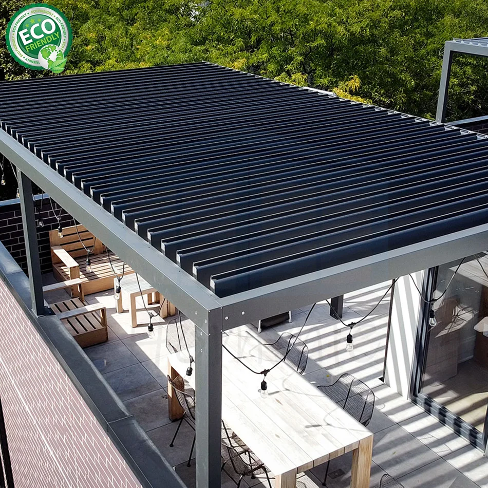 Customized Heavy Duty Waterproof Motorized Louvre Roof Pavilion Canopy Motorized Waterproof Pergola