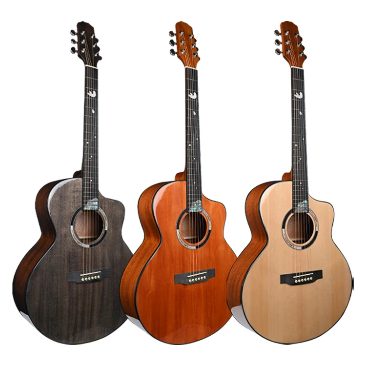 Factory Price Solid Sitka Spruce Acoustic Guitar Coffee Color Option Available