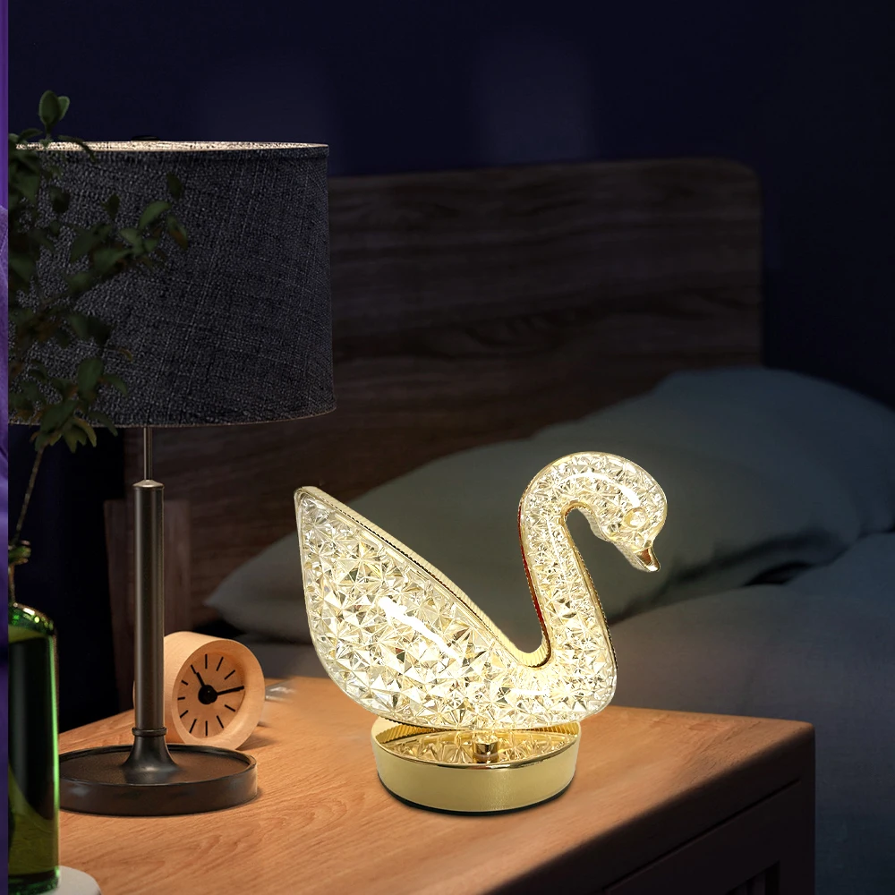 Swan peacock feather shell shape 3D Acrylic Crystal Table Light Night Lights Adjustable Brightness Decoration Lamp