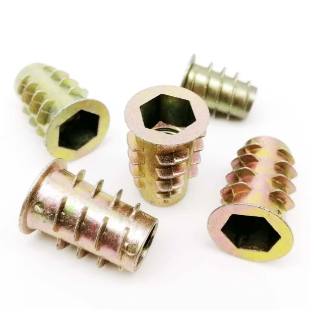 M6 M8 M10 Flanged Hex Socket Drive Head Zinc Alloy Drive Insert Nuts Threaded For Wood Furniture