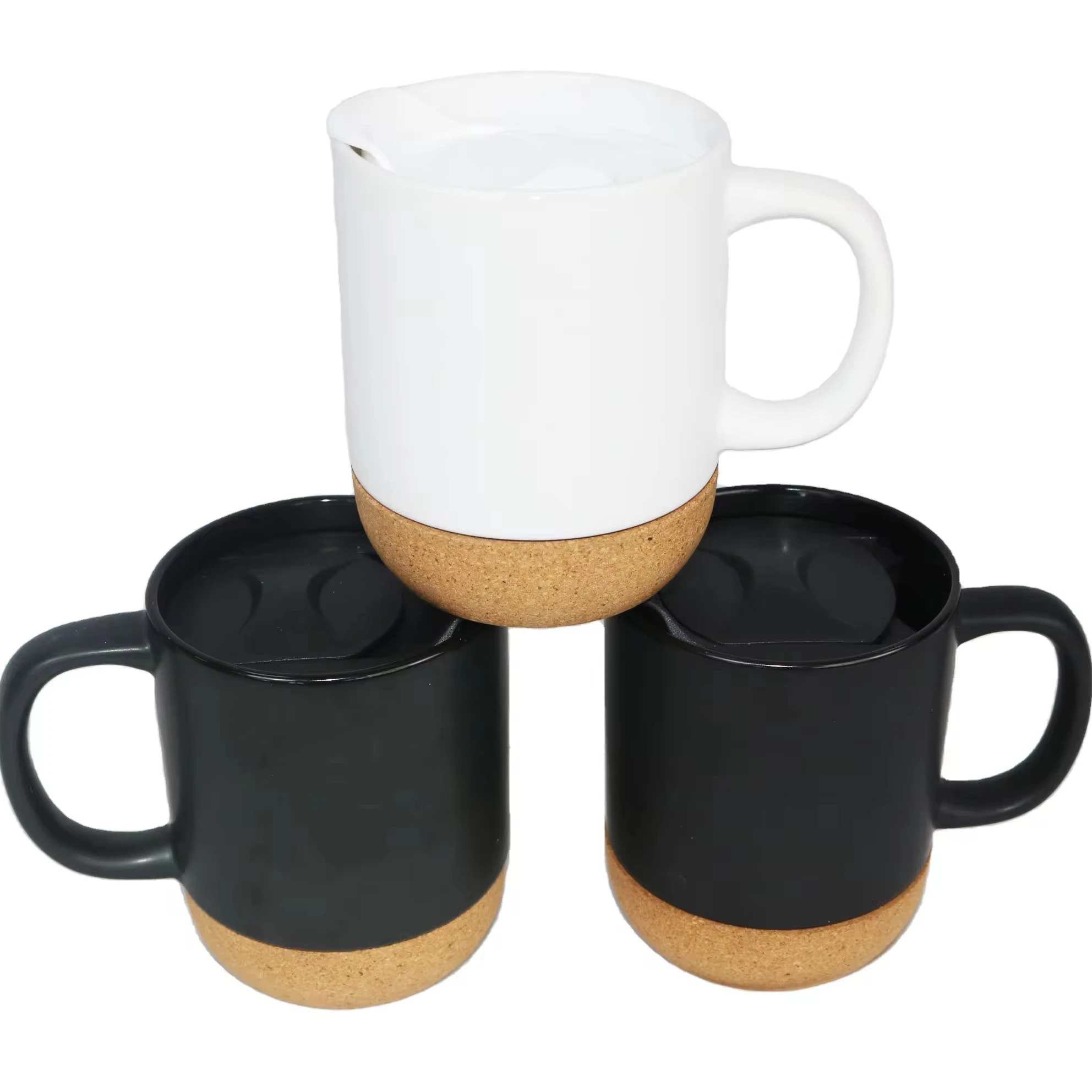 promotional custom logo printed  cheap 400ml coffee ceramic mug with cork bottom & have lid cup
