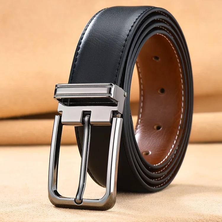 Fashion Quality Black Brown Mens Genuine Cowhide Leather Reversible Belt Casual Dress Belt For Men