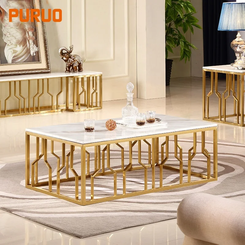Furniture gold metal base artifical marble console table