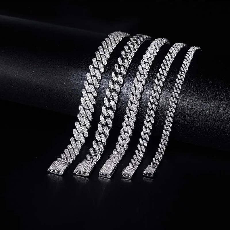 8mm Micro Paved Iced Out Moissanite Cuban Link Chain Luxury Bling Diamond Bracelets For Men