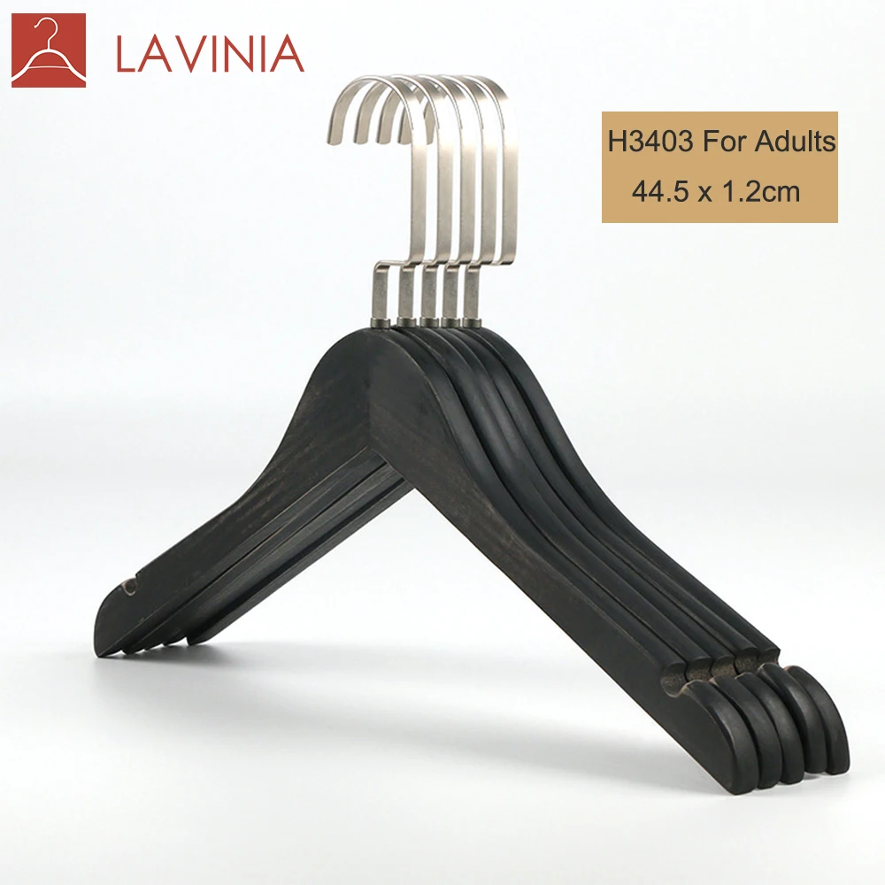  Черная Нескользящая плечевая деревянная вешалка для женской одежды с резиновым покрытием и хромированным крючком