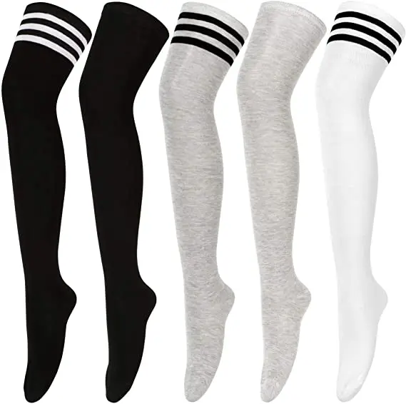 Womens Thigh High Leggings Socks Over Knee Length Socks Striped Warmer Stocking Socks for Daily Wear Cosplay