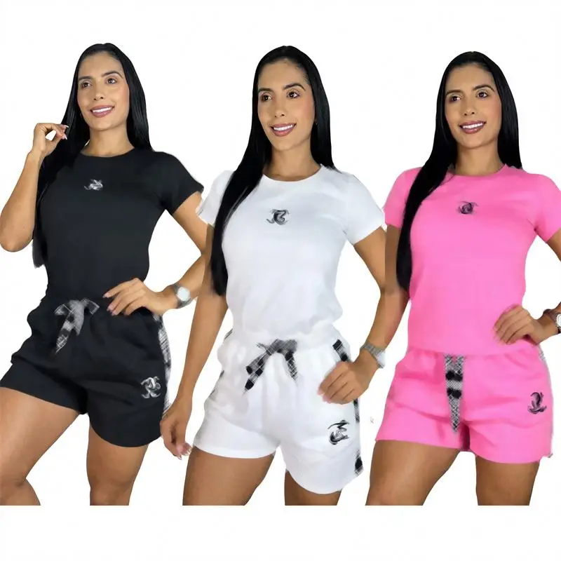 2024 top Designer Inspired Gym Sets Sports Suit Plus Size Clothes Two Piece Pants Set Short Sleeve Apparel Crop Top Outfits