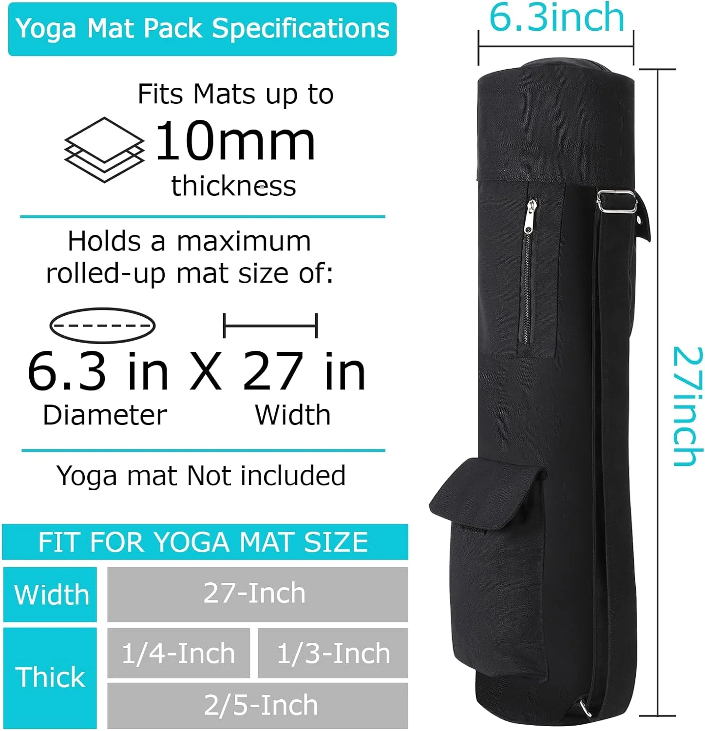 Yoga Mat Bag with Water Bottle Pocket, Exercise Yoga Mat Carrier Multi-Functional Storage Bag with adjustable straps