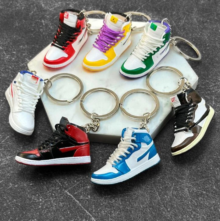 143 Styles Wholesale PVC Basketball AJ Key Ring Set Mini Sneaker 3d J 0rdan Shoe Keychains With Box
