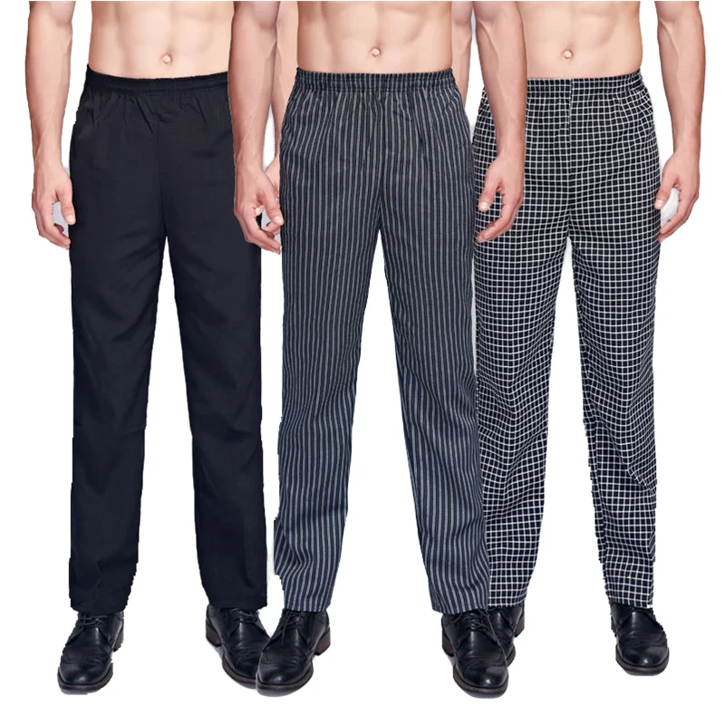 
Mens chef pants Casual Pants Man Striped Trousers Elasticized Waist Cargo work Pants pLaid pants 