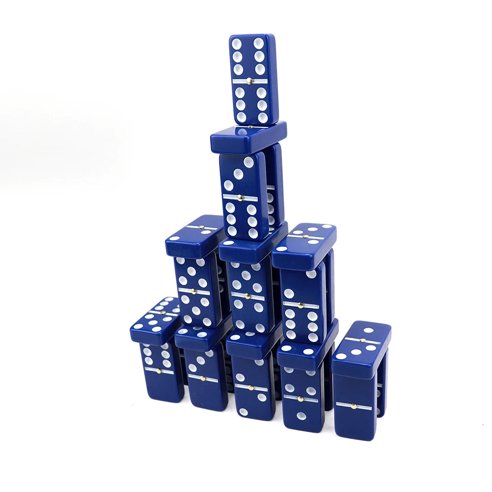 Factory Wholesale blue color double six plastic domino rally tonament size in plastic box for table casino game