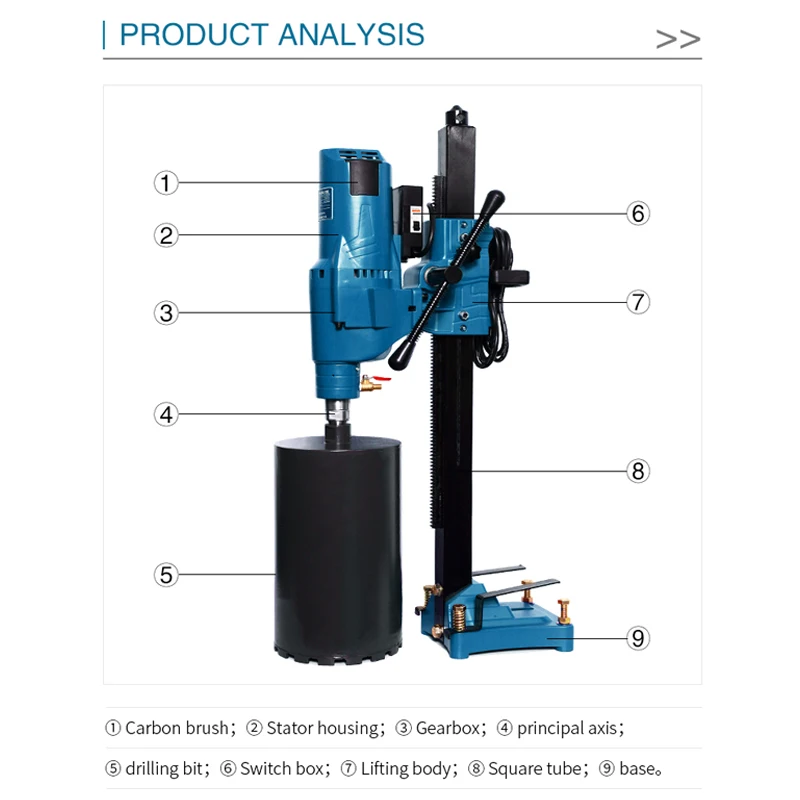 New diamond core drill with mine wall borehole small reinforce concrete vertical water drill 160mm stepless speed adjustable