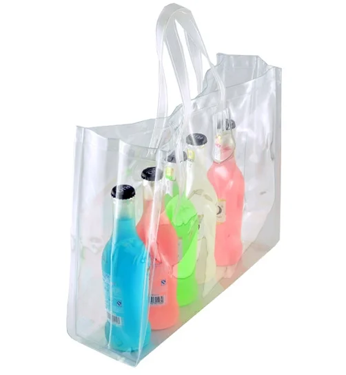 
High capacity clear PVC wine tote bags customized logo ice cooler bag wine bottle cooler bag 