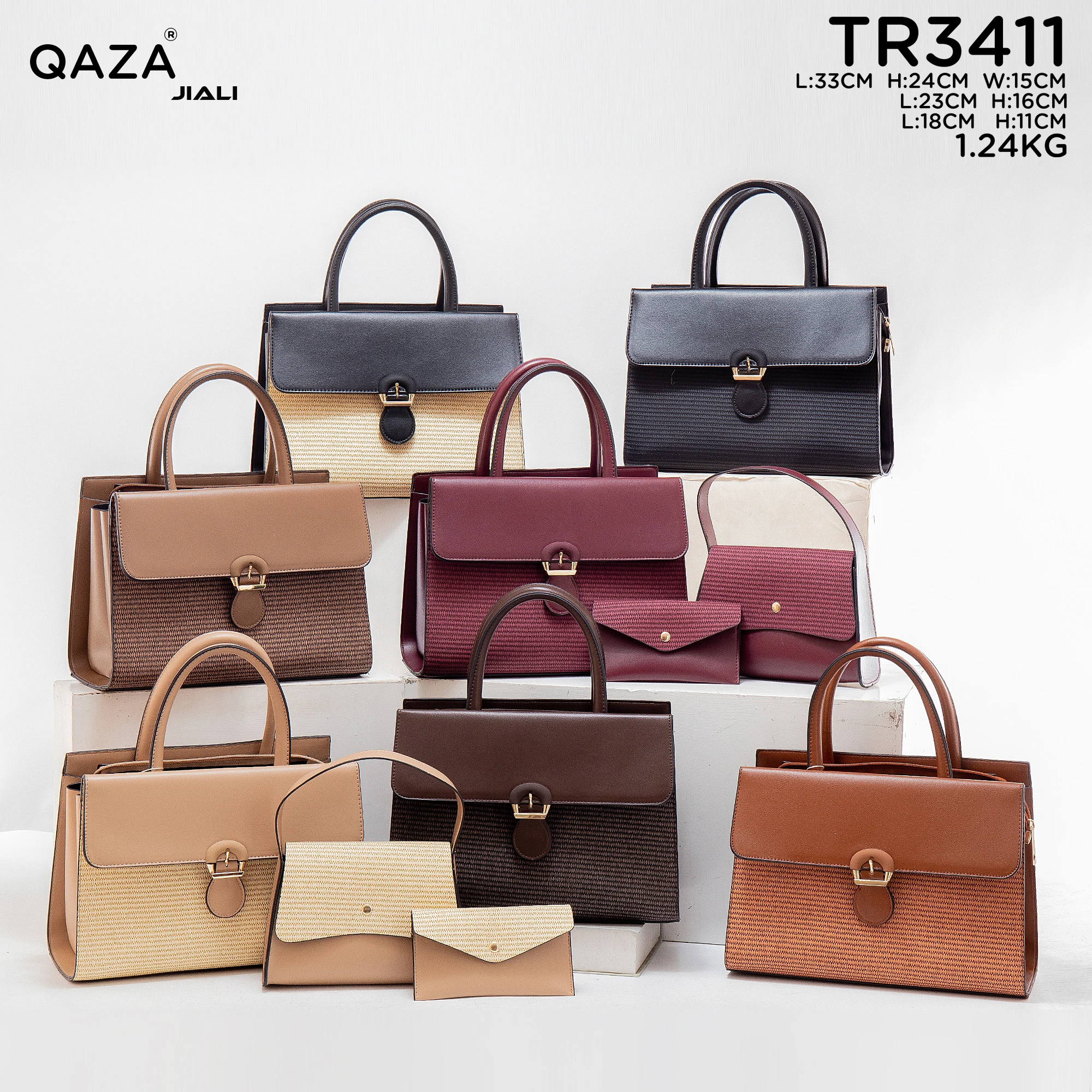 Jiali QAZA Luxury woman tote handbag fashion tote bag wallet and Zipper  PU Leather Tote Bag For Women