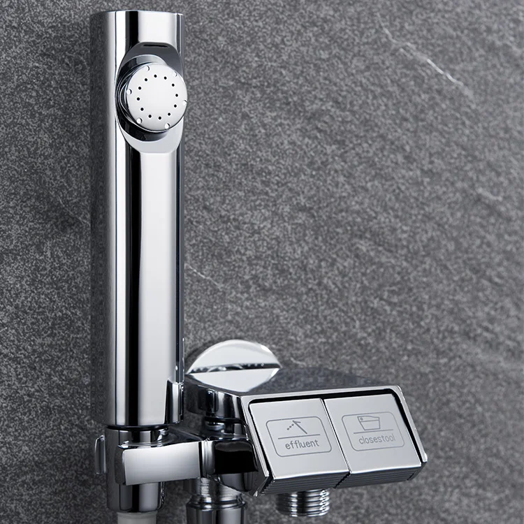 Kidolux Chrome Finish 3 Way Angle Valve Brass Toilet Sprayer Handheld Showerheads Shattaf Bidet Spray Sprayer Gun