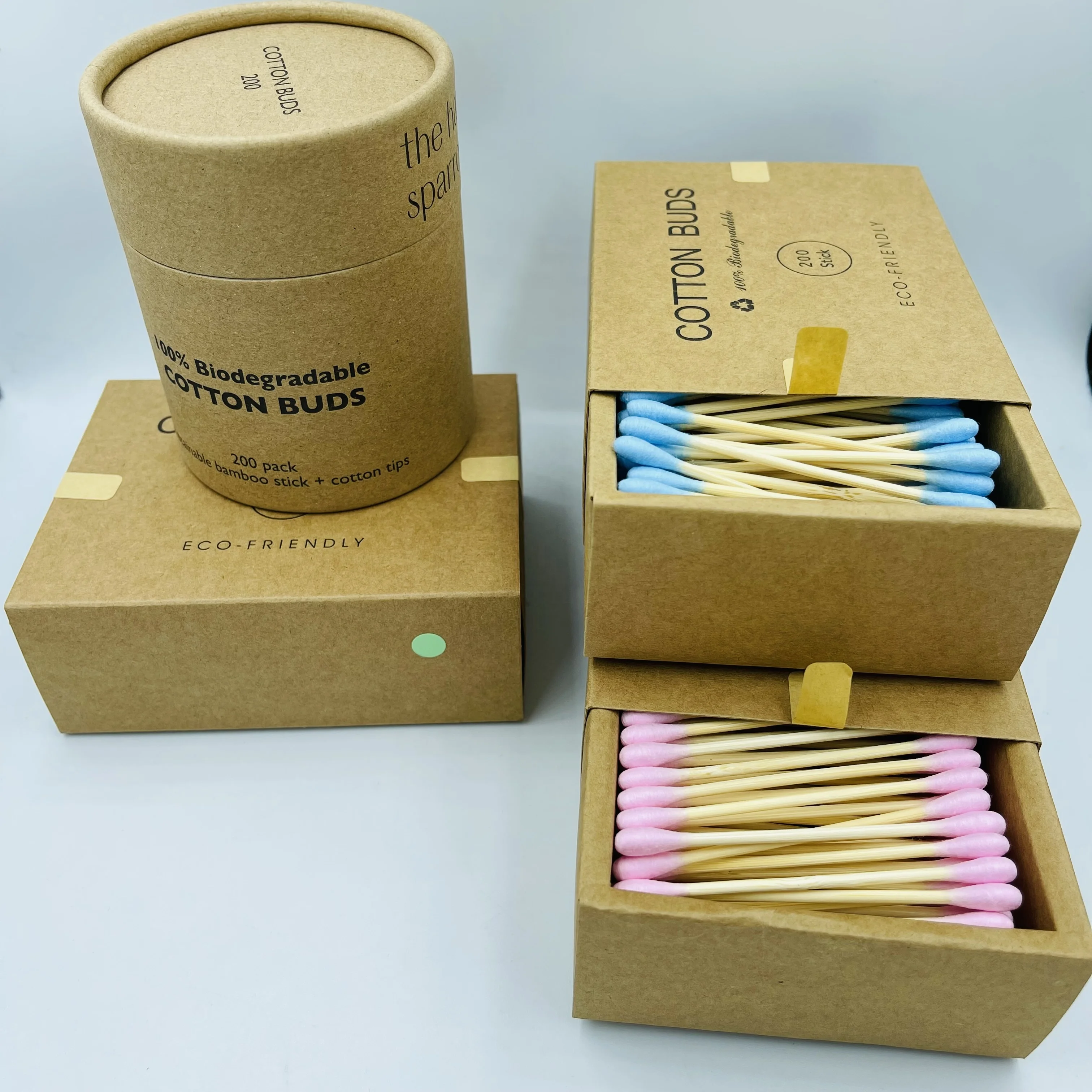 Custom Logo Eco Friendly Biodegradable Ear Pointed Bamboo Stick Swab Baby Care Swabs Makeup Lipstick Cotton Buds