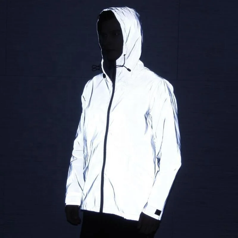 custom mens polyester reflective windbreaker jacket thin breathable mesh fabric patchwork gray man reflective waterproof jacket