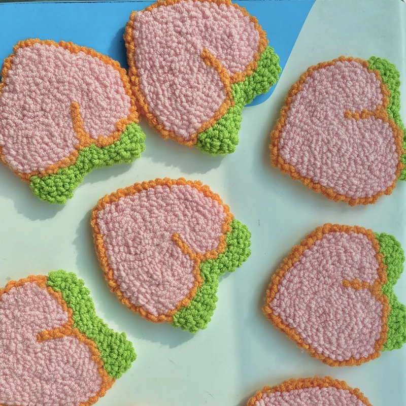 Cute Fruit Shaped Cherry Peach Strawberry Handmade Needlework Coasters for Home Decor