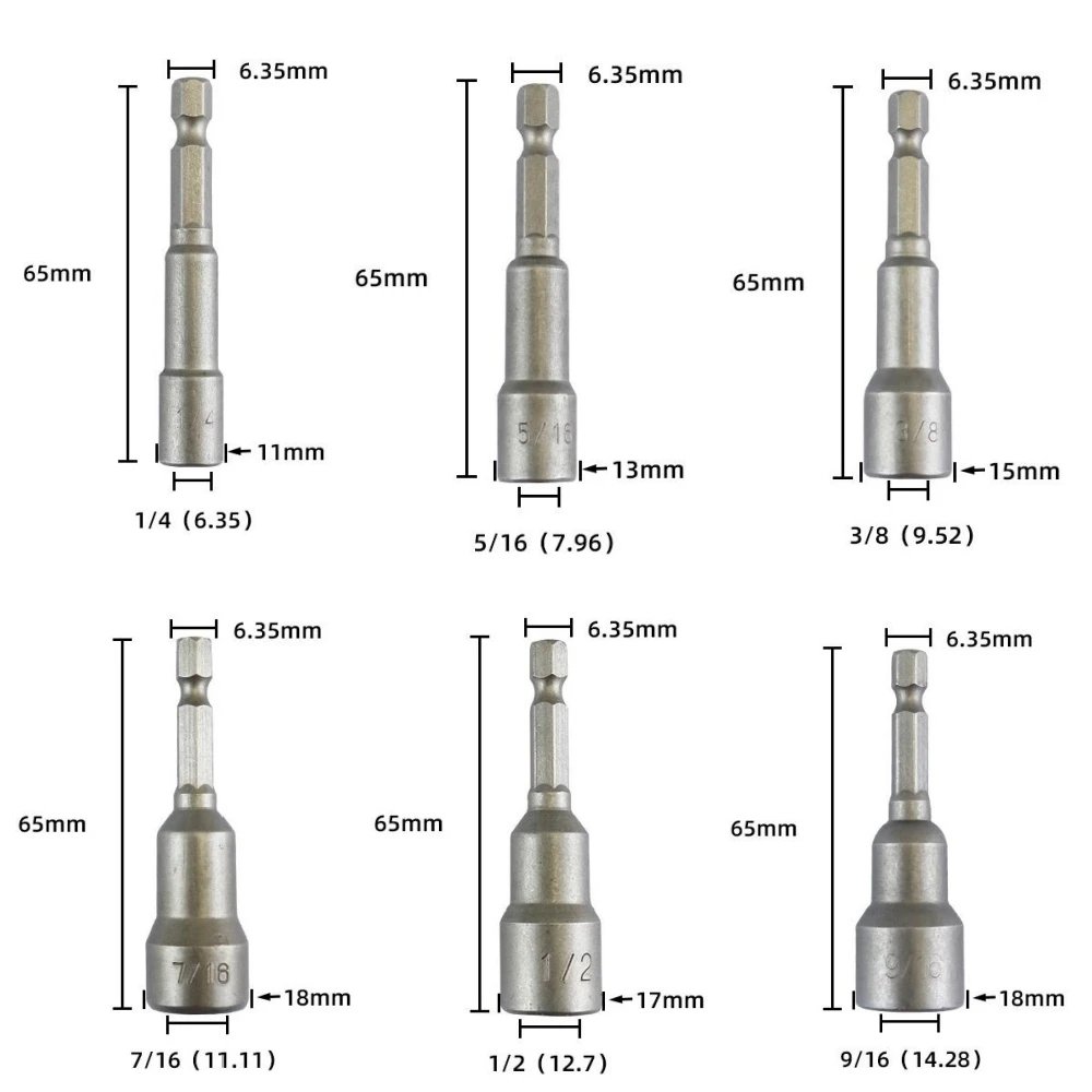 1/4 5/16 3/8 7/16 1/2 9/16 Magnetic Hex Socket Sleeve Bit Nut Driver