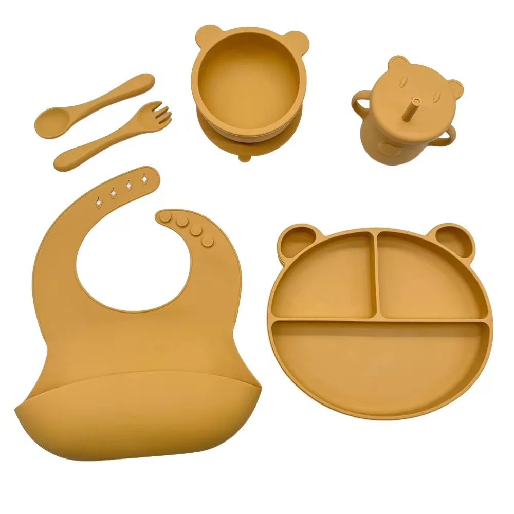 Bear Kid Dining Baby Bib Wholesale Low Price Golden Supplier Baby Silicone Feeding Set