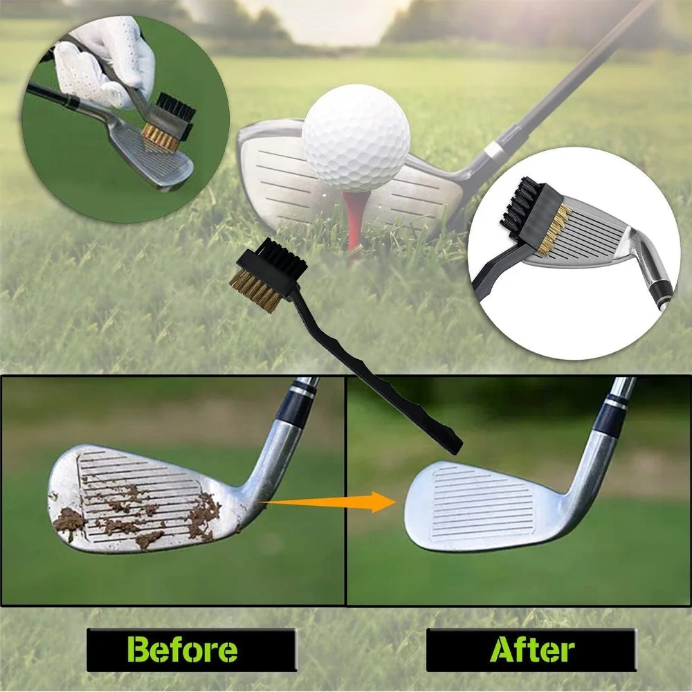 Hot Sale Golf 2 Sided Nylon Brush Tool Cleaner Brass Wires Golf Club Brush