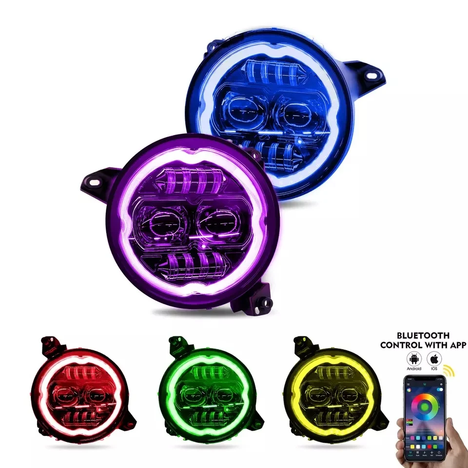 9-32V 9inch 40W RGB Round LED Headlight APP Control Top Sell Fog Lamp With DRL Turn Sign For Jeep Wrangler Offroad Led Light