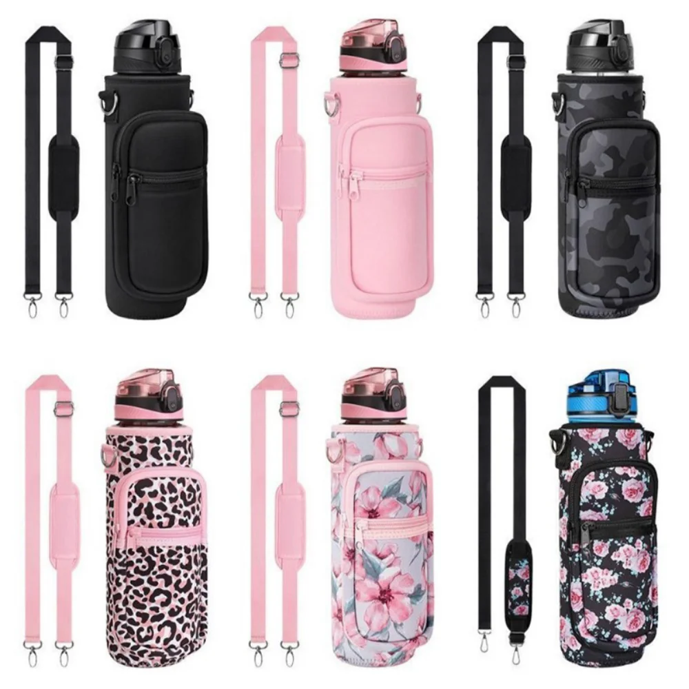 64oz/2000ml Leakproof Motivational Women Men Water Jug With Reusable Insulated Neoprene Holder Pouch Carrier Bag