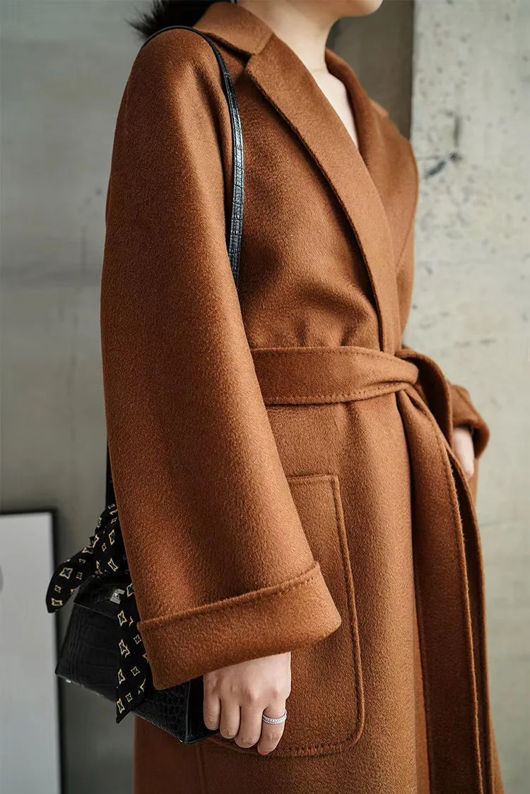 Ladies Double Row Wool Coat For Women Cashmere Korean Style Custom Woolen Reversible Cashmere Bathrobe Plus Length Sweater