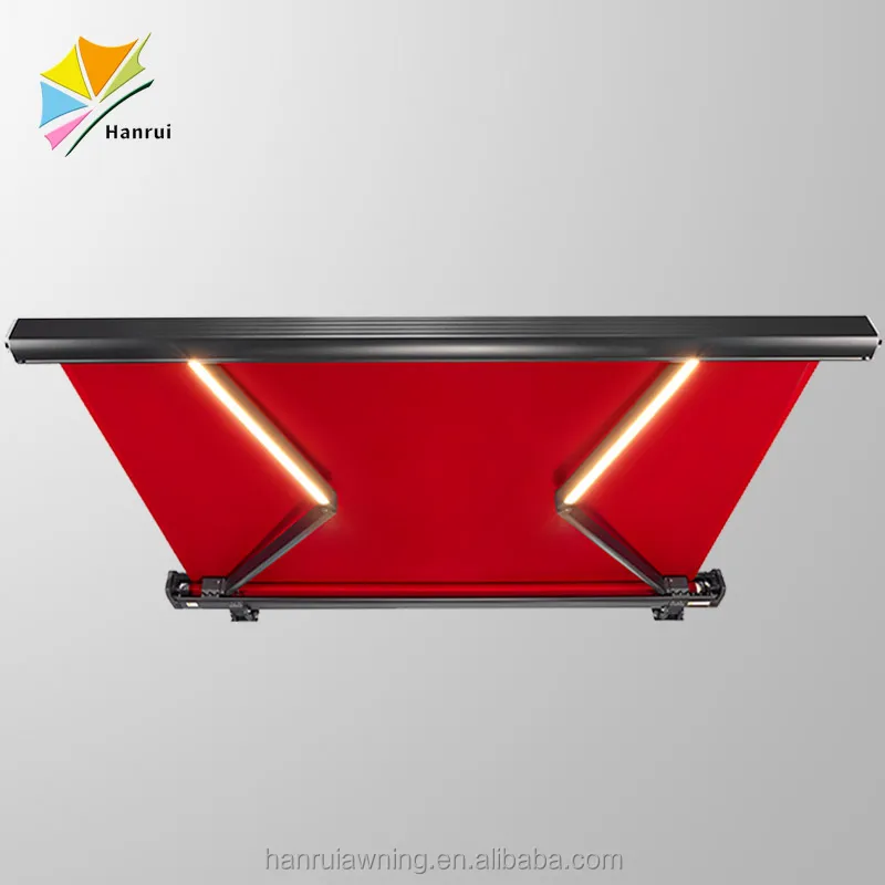 Electric Remote Control Retractable Awning With LED Lighting Acrylic Fabric Outdoor Retractable Awnings For Balcony