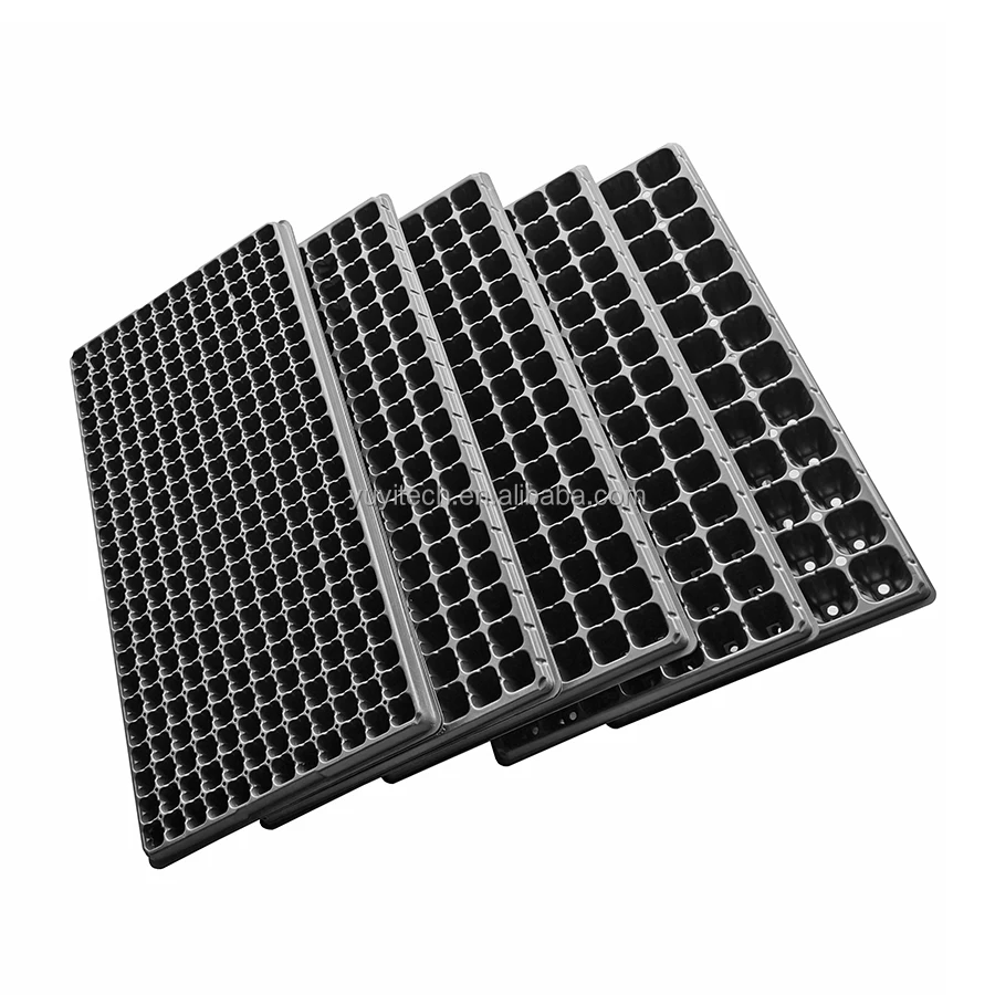 Heavy Duty 50 72 104 105 128 200 288 Mutlicell Seed Starter Growing Black Plastic Hydroponics Seeding Tray For Greenhouse