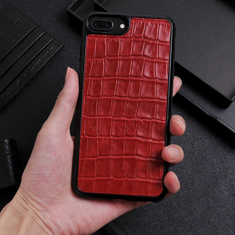 Premium fashion red alligator genuine leather case for iPhone 7 / 8 plus can customize gold logo CROCO case for iPhone 8 plus