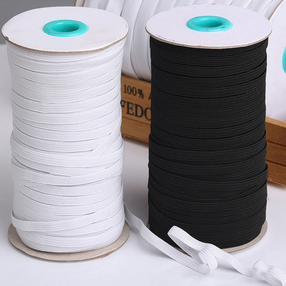 Factory Wholesale 6MM White/Black Flat elastic band1/4 inches Braided Elastic Strap