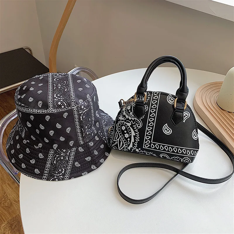 JANHE 2021 bolso mujer sac bandana Shell Beg Beach Bucket Hat And Purse Sets Women Fisherman Hats Handbag Matching Hand Bags
