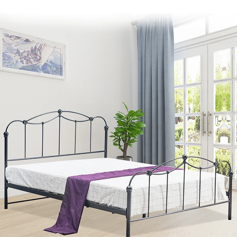 Classic design simple wrought iron metal bed bedroom furniture hotel king double bed