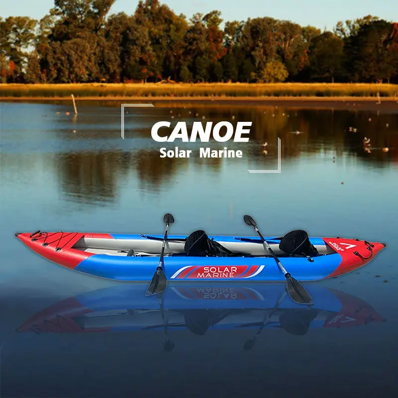 SOLARMARINE 2 Person Tandem Inflatable Fishing Kayak with Air Deck Aluminum Paddles Pump 13 ft Angler Blow Up Canoe