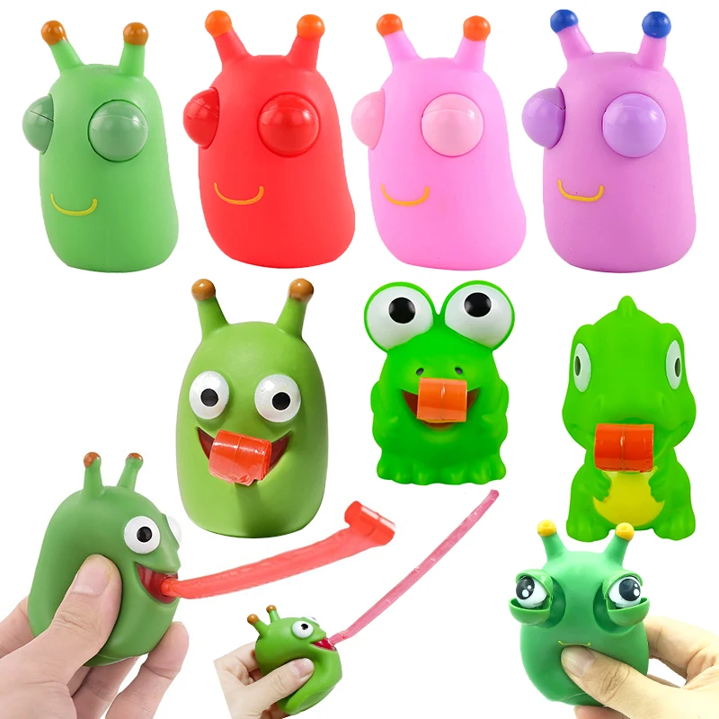 New Squeeze Toy 3d Grass Worm With Popped Eyes Anti-stress Fidget Sensory Toys For Kids Eyes Popping Out Worm Pinch Toy