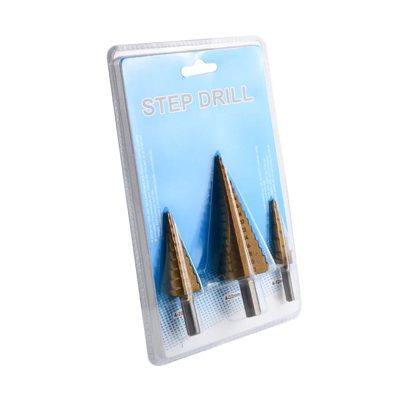 High Quality 3PCS High Speed Steel HSS Titanium Coated 3pc ipower Step Drill Bits Set Box pack