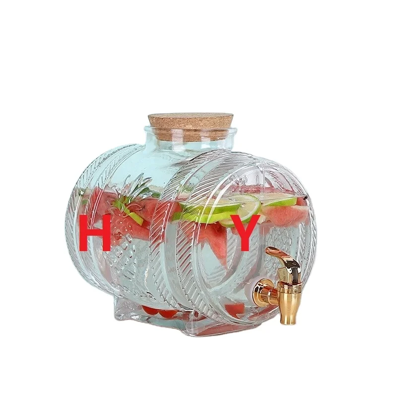 1L drum shape glass beer wine barrels whiskey barrel with faucet and wooden base