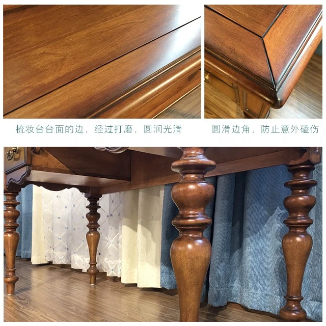 luxury solid wood makeup vanity dressing table with mirror brown for bedroom