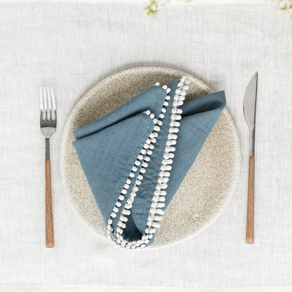 Custom Size Lace trim linen cloth Napkin for hotel pure Linen placemat organic embroidered Linen cotton Wedding Napkins