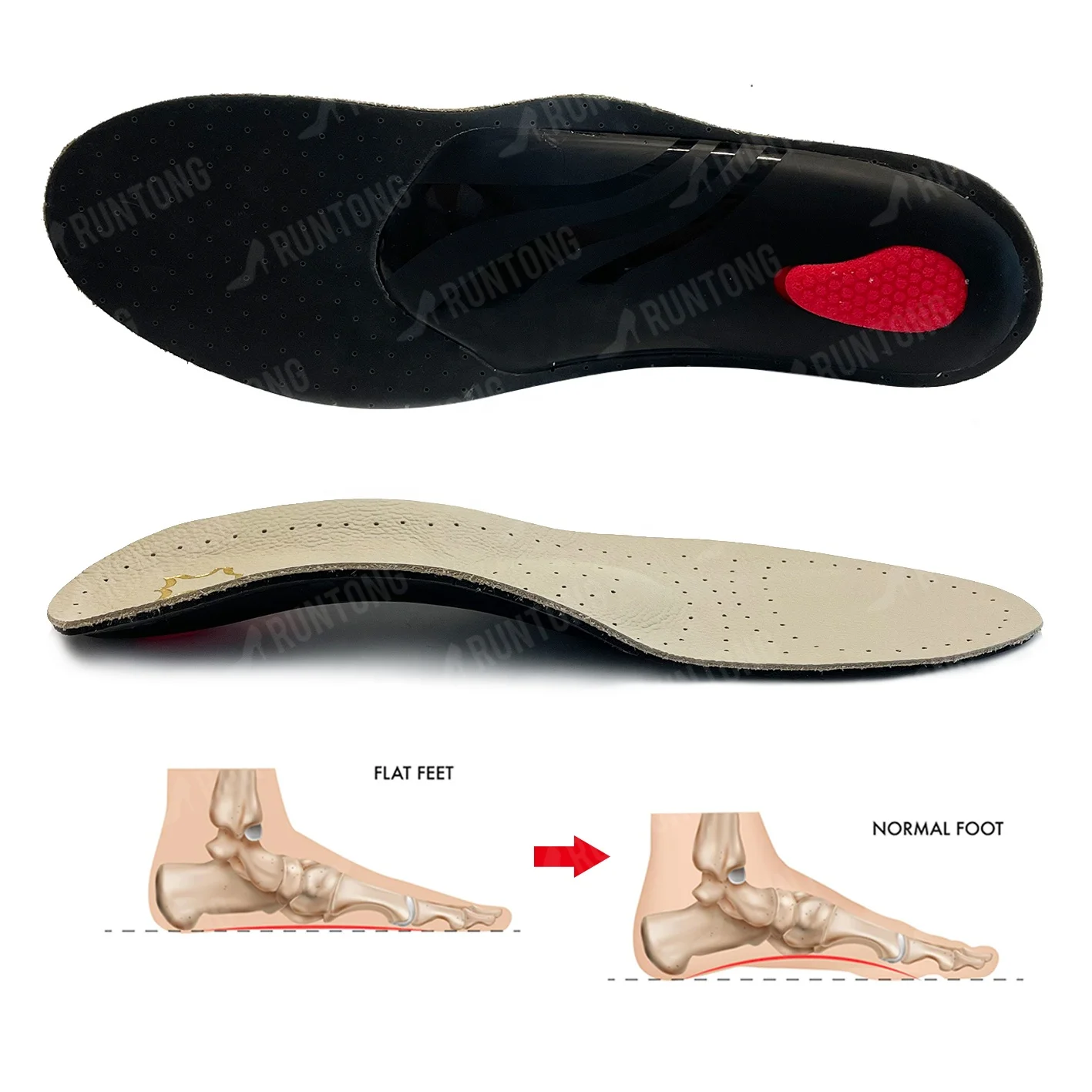 foot orthotics plantar fasciitis strong arch support men breathable genuine plain leather insoles for shoes