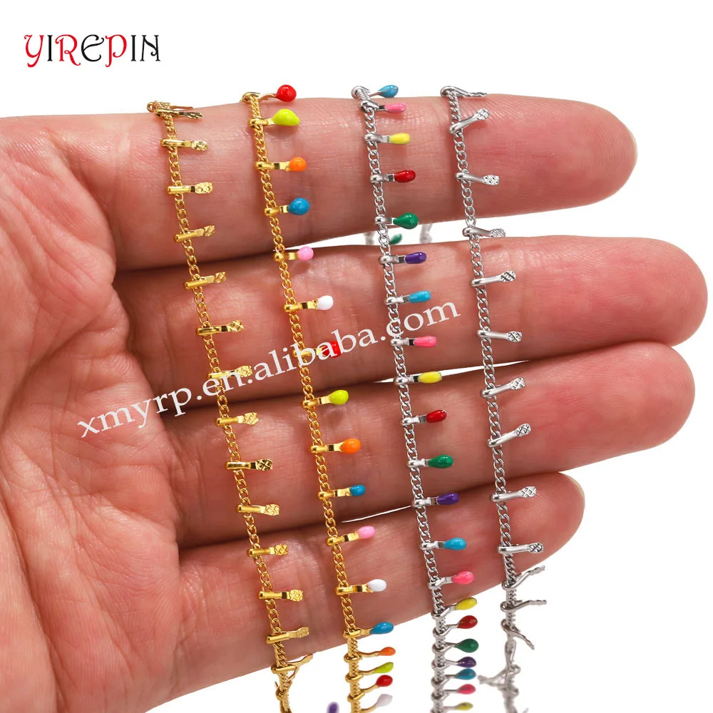 Ethnic style drop oil wholesale fashion diy jewelry stainless steel colorful beads chain