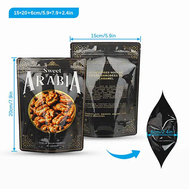 Low Moq Custom Digital Printed Laminated Food Pouch Packaging Clear Resealable Stand Up Zipper Bag With Transparent Window
