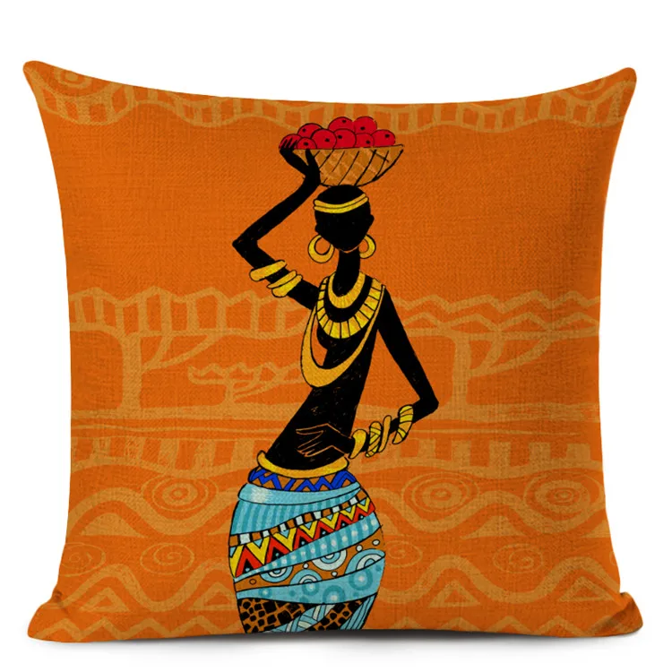 Fashion African Black Working Women Home Art Decoration Sofa Throw Pillow Case Cotton Linen Cushion Cover 45x45cm