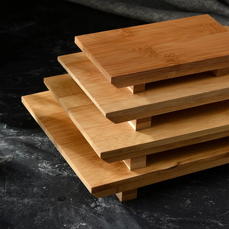 Eco-friendly Rectangle Japanese Style Bamboo Sushi Serving Board Set Of 4 Geta Platter Cutting Tray Tableware Sashimi Platter