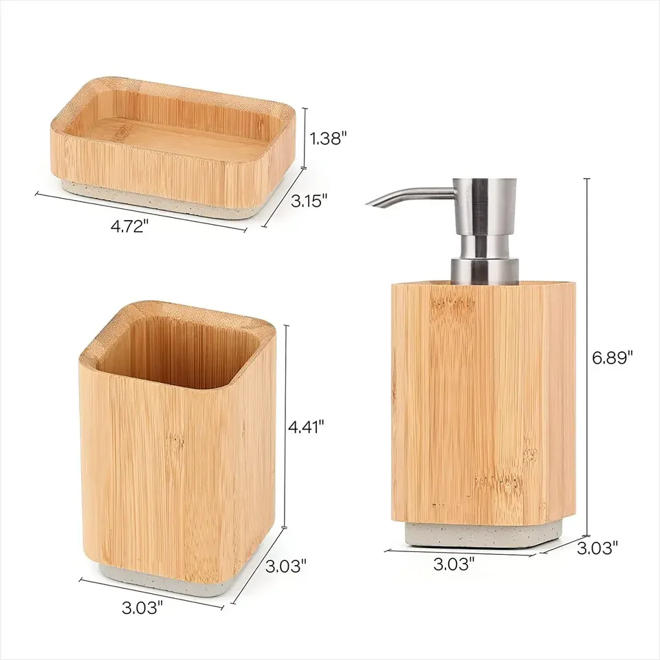 Bamboo Bathroom Accessories Set 3 Piece Tooth Brush Holder Soap Dish Bath Accessories Set