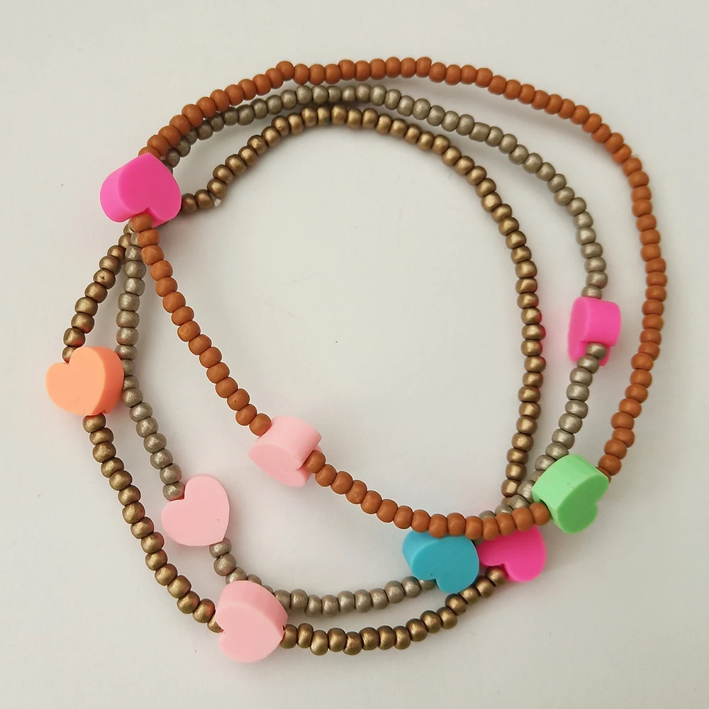  Liberty Gifts hand crafts elastic beaded mixed colors anklets heart shape wrist decoration bracelet summer beach
