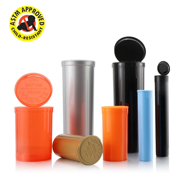 5 6 13 19 30 60 Dram smell proof pop top tube squeeze lid plastic packaging bottle pop top container