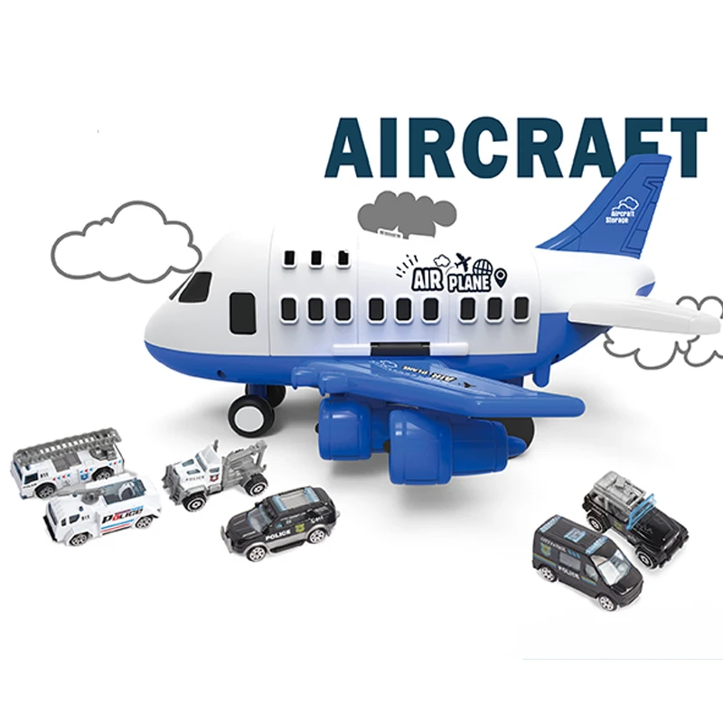 Customizable Multi-functional Educational Airplane Model Plastic Containable Cargo Toy Plane With 6 PCS Small Alloy Toy Cars